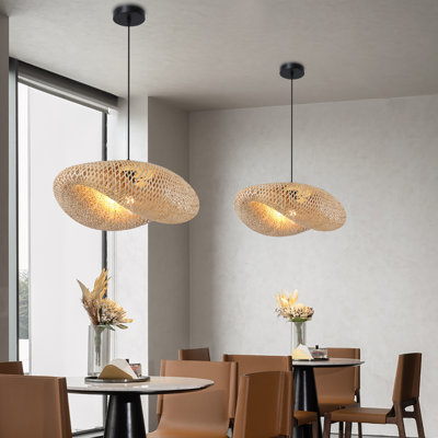 Cordrey Farmhouse Woven Bamboo Pendant Lighting Fixtures, Adjustable Vintage Rustic Rattan Ceiling Hanging Light
