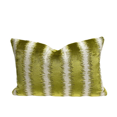 Chartreuse Striped Velvet Throw Pillow Cover