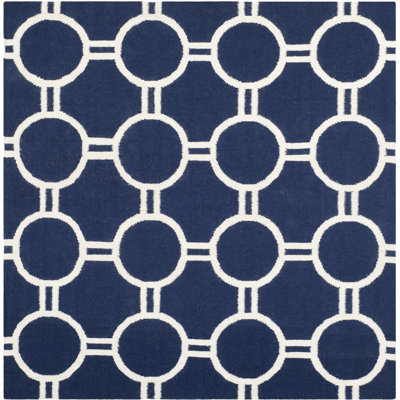 Rodgers Hand Woven Flat Weave Wool/Cotton Geometric Rug in Blue