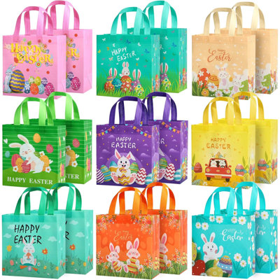 18 paquets de cadeaux de Pâques, sacs de chasse aux œufs avec poignées pour enfants, sacs non tissés pour paniers de Pâques, jeu de chasse aux œufs, fête