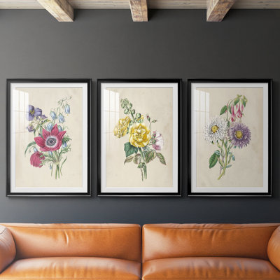 Antique Garden Bouquet I - Impression personnalisée de qualité supérieure avec cadre mat - 3 pièces