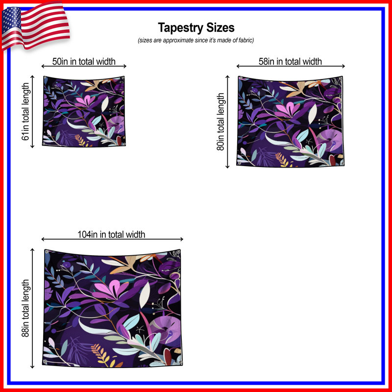 Tapisserie murale florale - Décoration murale abstraite, 104 po H x 88 po avec 4 œillets