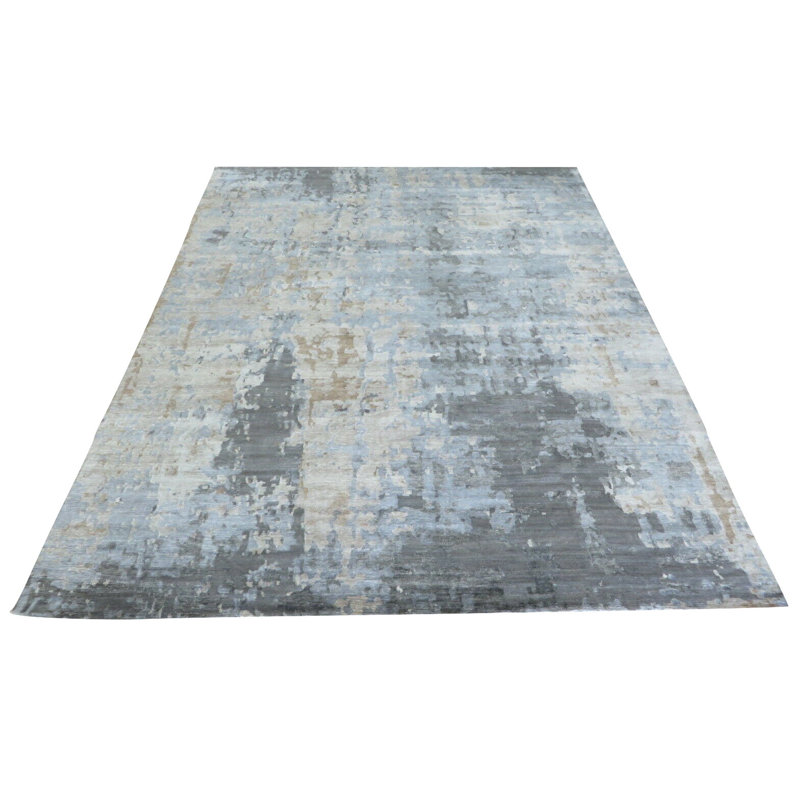 Tapis en soie noué la à la main beige/gris 12 pi x 15 pi 2 po one-of-kind Curtiss