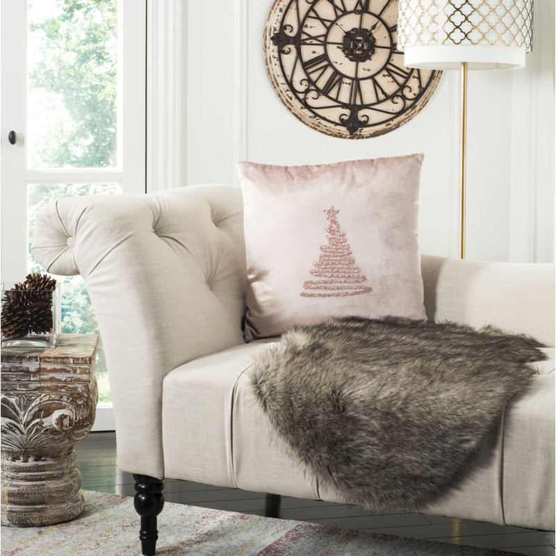 Appliqued Cotton Throw Pillow, Peach