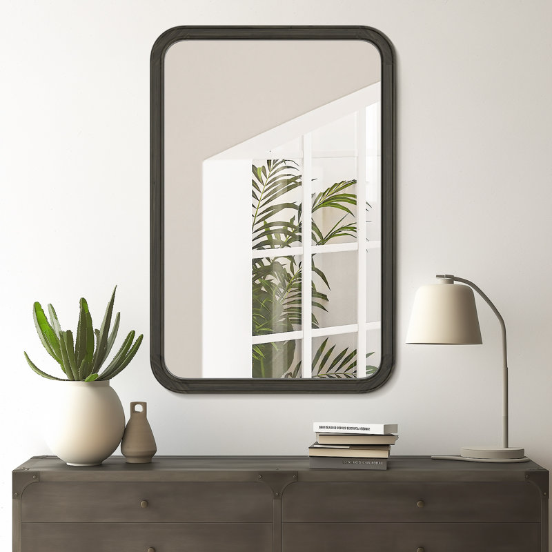 Reppond Solid Wood Rectangle Mirror, 30" x 20", Black