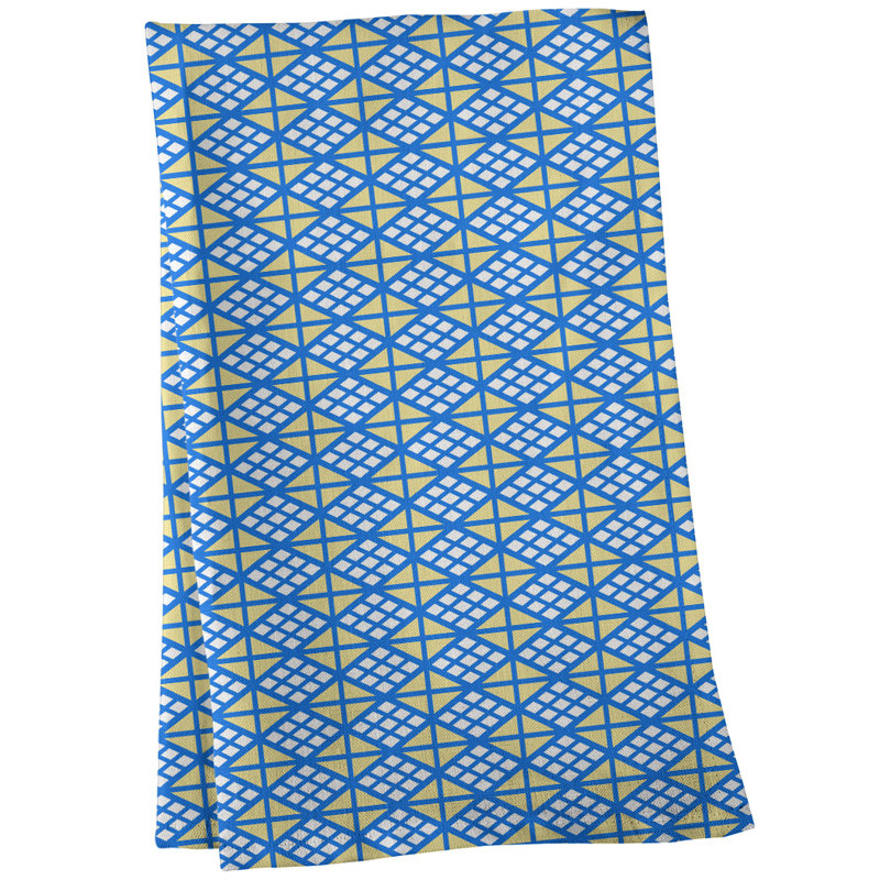 Serviette de thé diamants, Bleu / Jaune, Polyester sergé