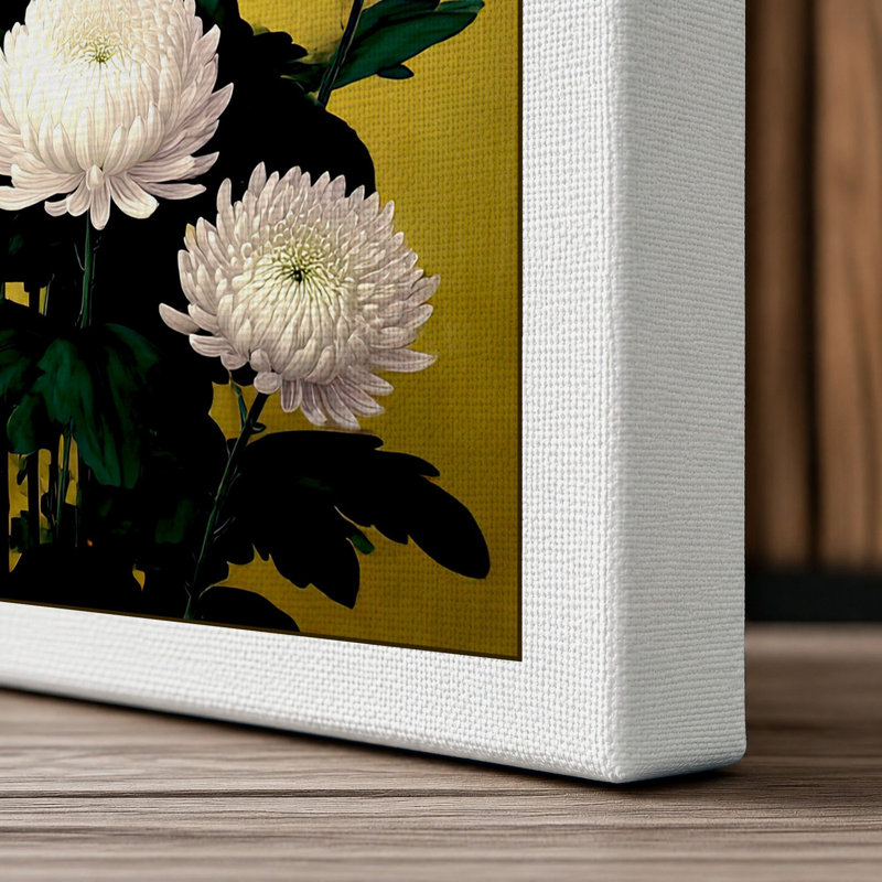 White Chrysanthemums Botanical 1 Piece Wrapped Canvas Wall Art, 24x16 - 61.0 x 40.6 cm, White Border