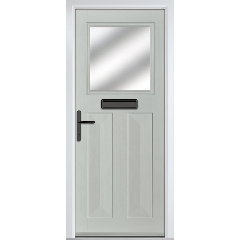 Crystal GRP Front door Eaton Slate Grey 890mm x 2090mm Open in Right hand Stipolytte Glass, Right, Agate Grey, 89mm x 209mm