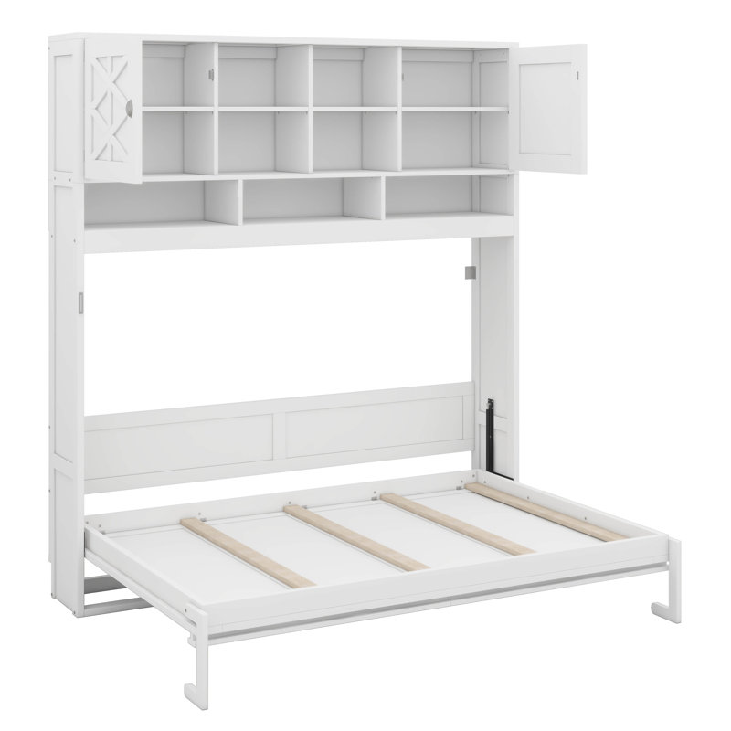 Queen Size Wall Murphy Bed Boasting Spacious Storage And Diamond Patterns
