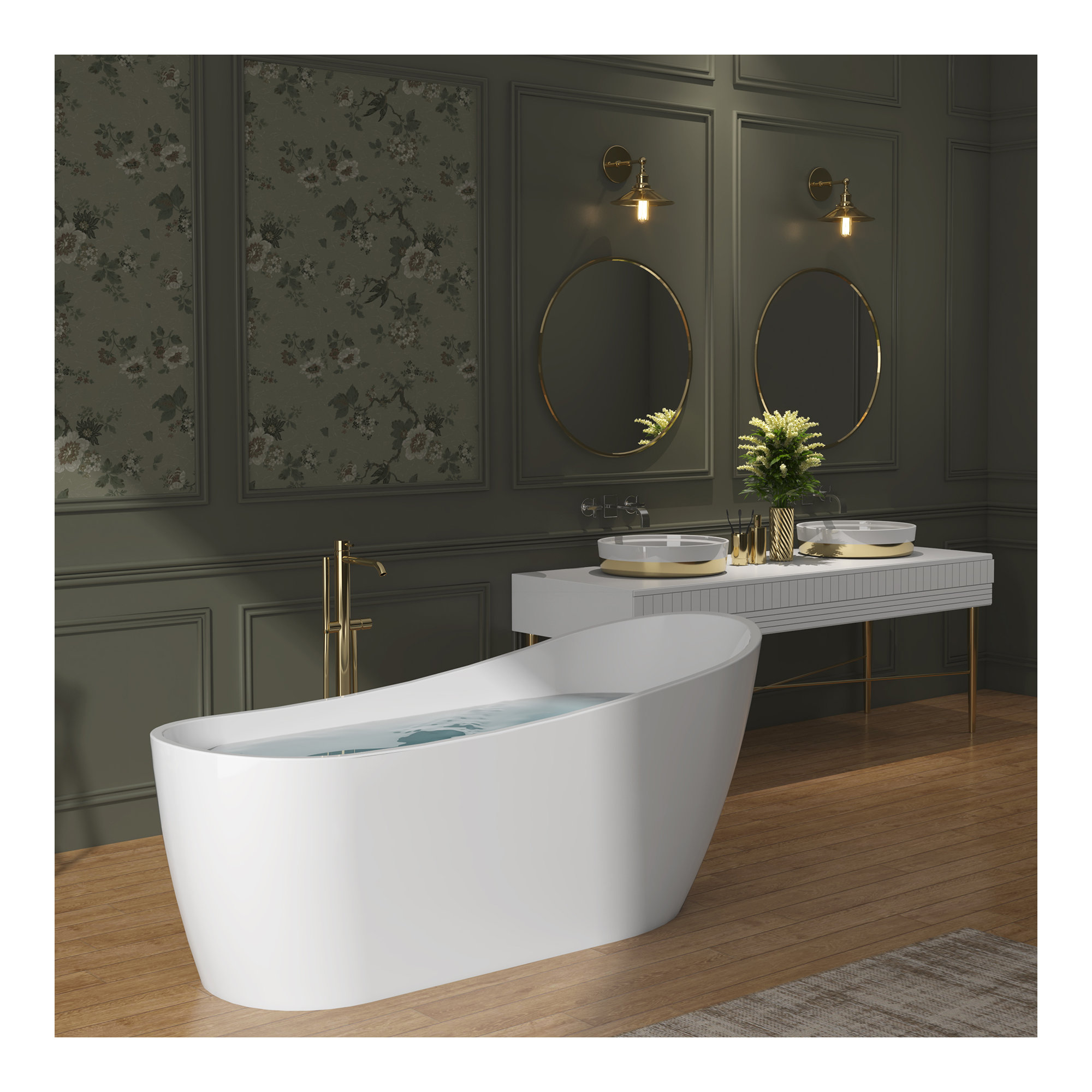 54" x 28" Freestanding Soaking Fiberglass Bathtub, Glossy White