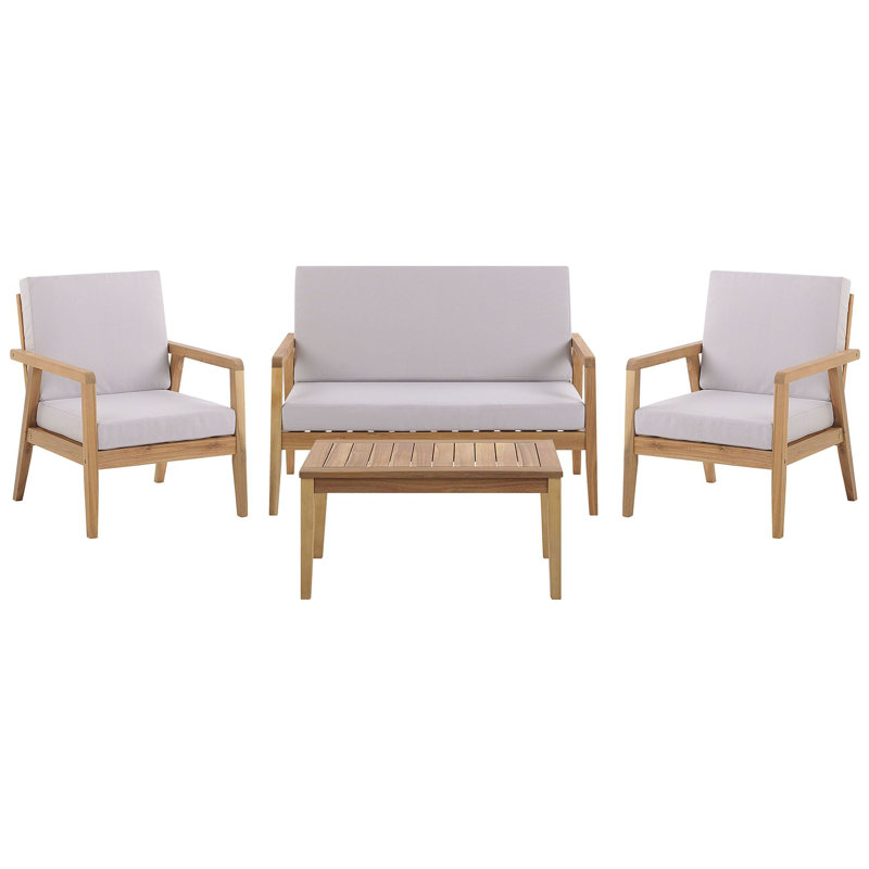 Jerrold Solid Wood 4 - Person Seating Group with Cushions, Light Gray, Light Wood