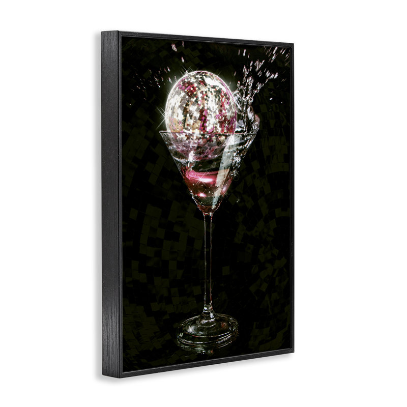 Art giclée disco et cocktail Splash par Ziwei Li, Giclée encadrée noir minuit, H 24 po x l 16 po