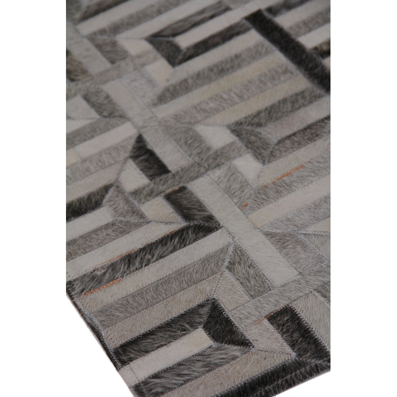 Natural Hide Cowhide Geometric Area Rug, Rectangle 11'6" x 14'6"