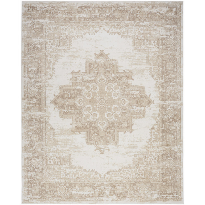 Burnie Oriental Ivory/Beige Area Rug, Rectangle 8'6" x 12'
