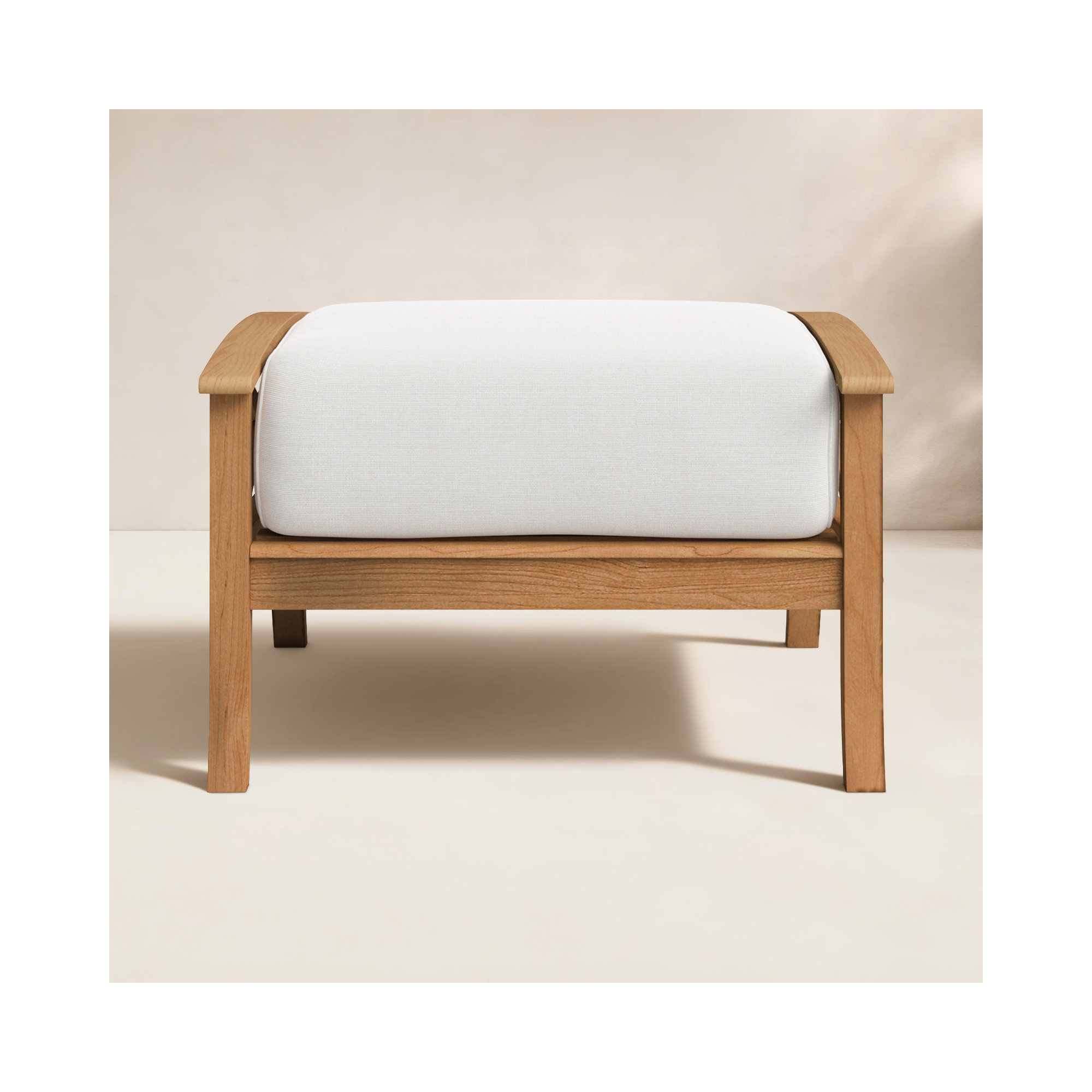Brunswick Outdoor Teak Ottoman with Cushion, Off White, Natural