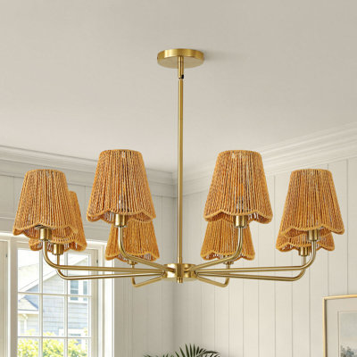 8-Light Modern Dimmable Chandelier With Rattan Shades