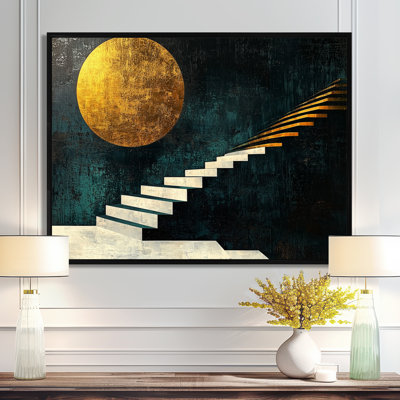 Lune sans limite dorée et noire, rêverie I - art mural géométrique abstrait
