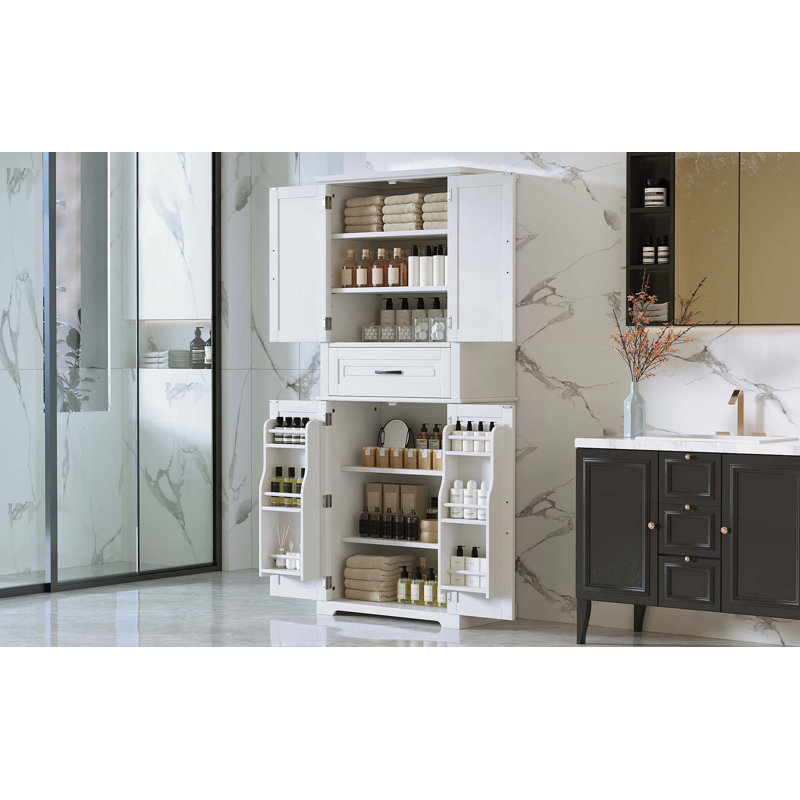 Bathroom Storage Cabinet with Multi-Functional Storage Space, Drawer with Slide Rails, Adjustable Shelf, White