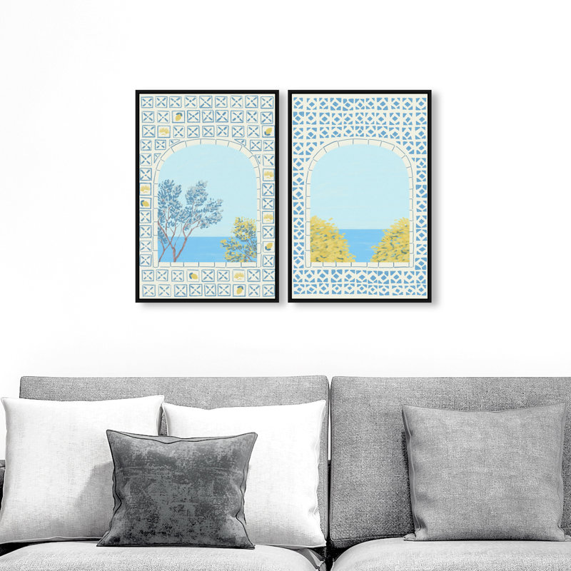 Mediterranean Window Set Set by Oliver Gal, 74"H x 50"W, Black Floater Frame