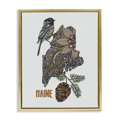 Floral Maine State Framed Floater Canvas Wall Art by Valentina Harper