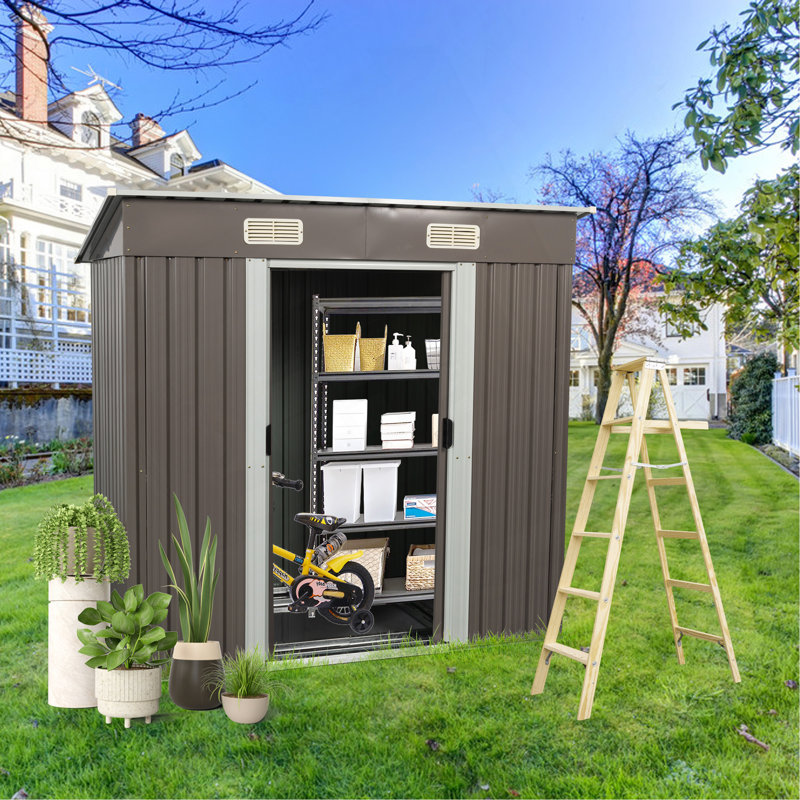 Spacious Outdoor Storage Shed With Apex Roof For Versatile Storage Needs, Gray, 72.44" H x 42.91" W x 70.87" D