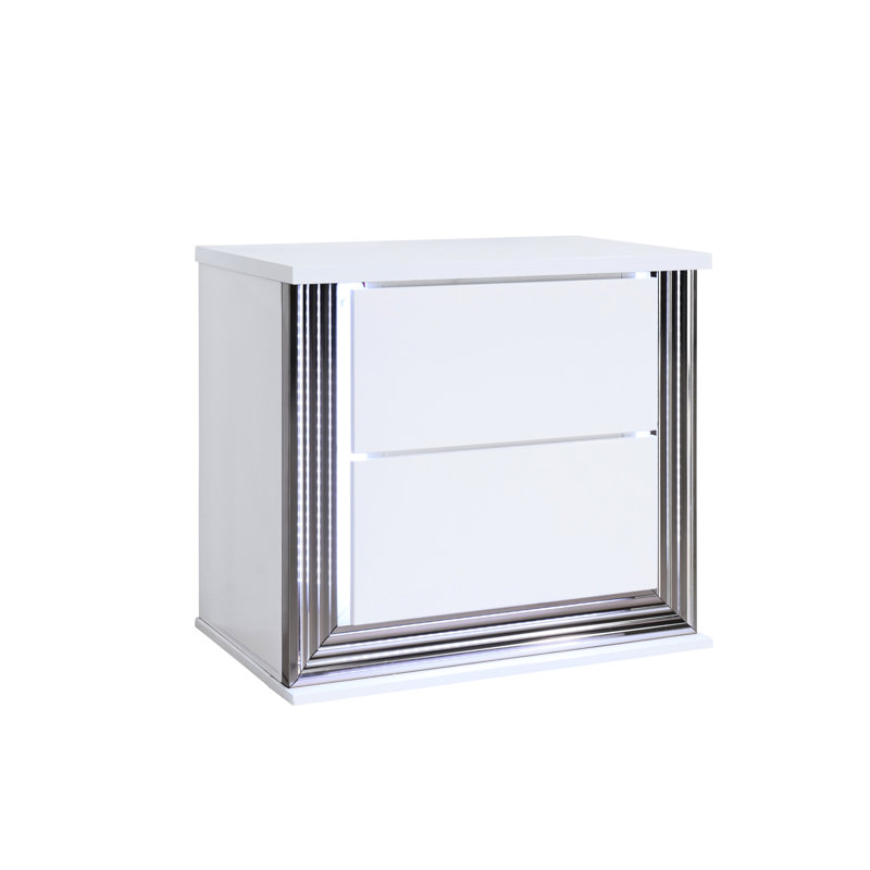 Table de chevet Moon Smooth White avec DEL, idéale pour créer une chambre à coucher élégante et confortable