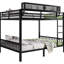 Grand lit superposé en métal noir avec tablette de rangement, pour adultes, structure stable, thermolaquée, capacité de 350 lb / 600 lb