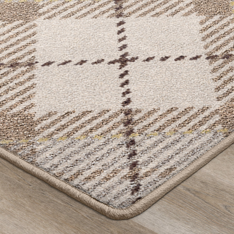 Noël à carreaux ivoire neige, Ivoire / beige / gris, Tapis de couloir 2 pi 1 po x 7 pi 8 po