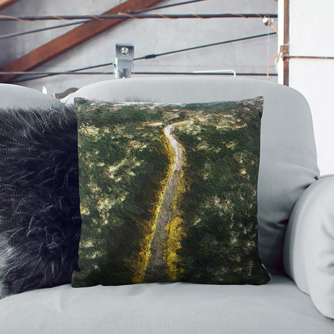 Drive Through a Forest in Canada Cushion with Filling