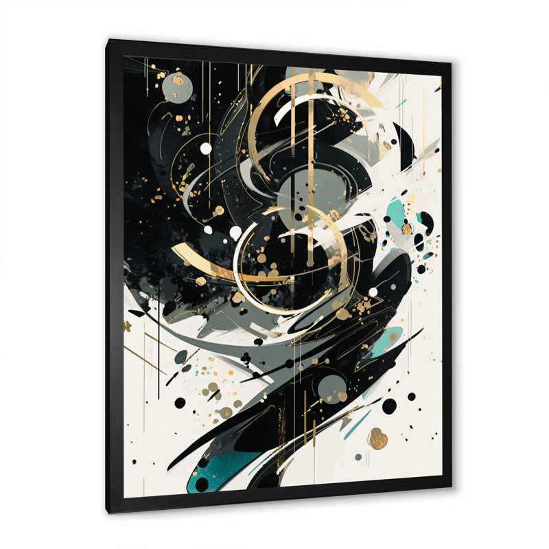 Abstractions symétriques dorées sur toile, Cadre simple noir, H 32 po x l 24 po x P 1 po