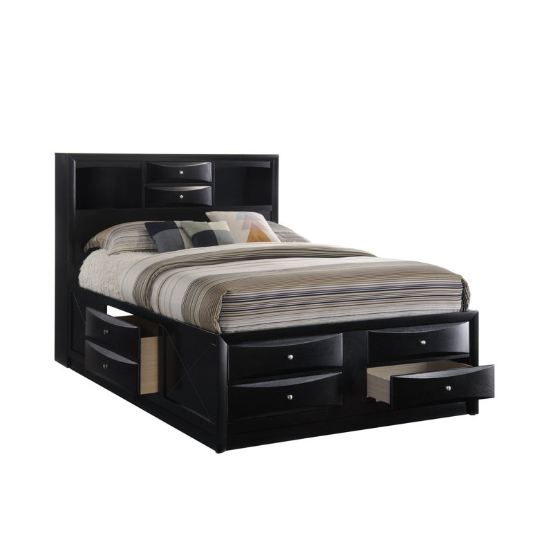 Retro-style, solidly crafted bed, Black, Queen