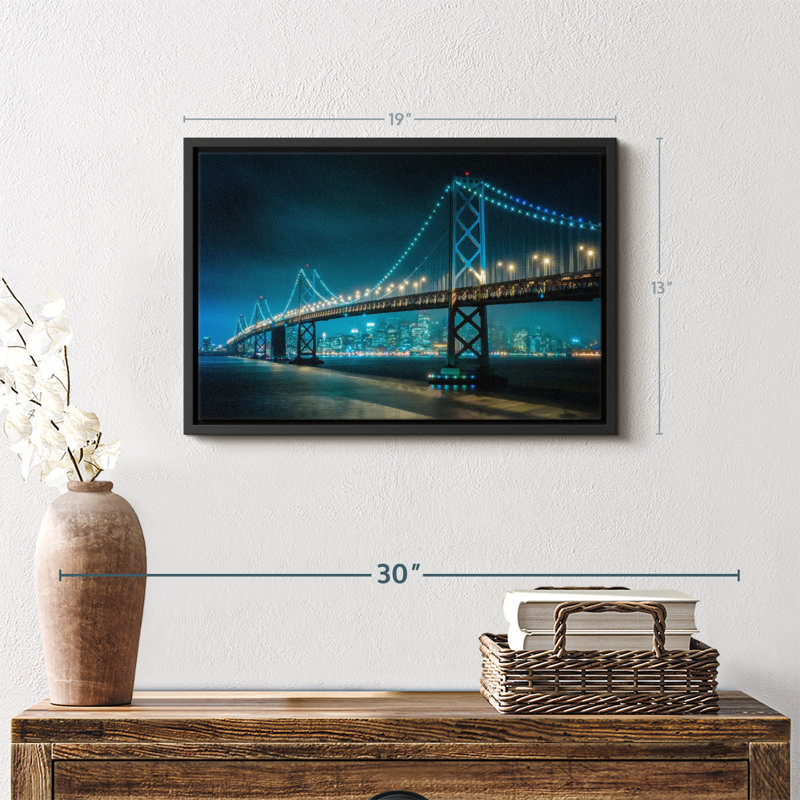 Impression sur toile Neon Golden Gate, H 13 po x l 19 po
