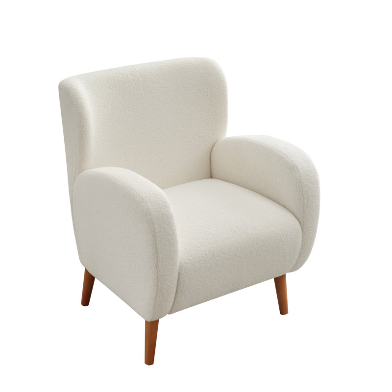 Beige Boucle Wingback Accent Chair with Wood Legs