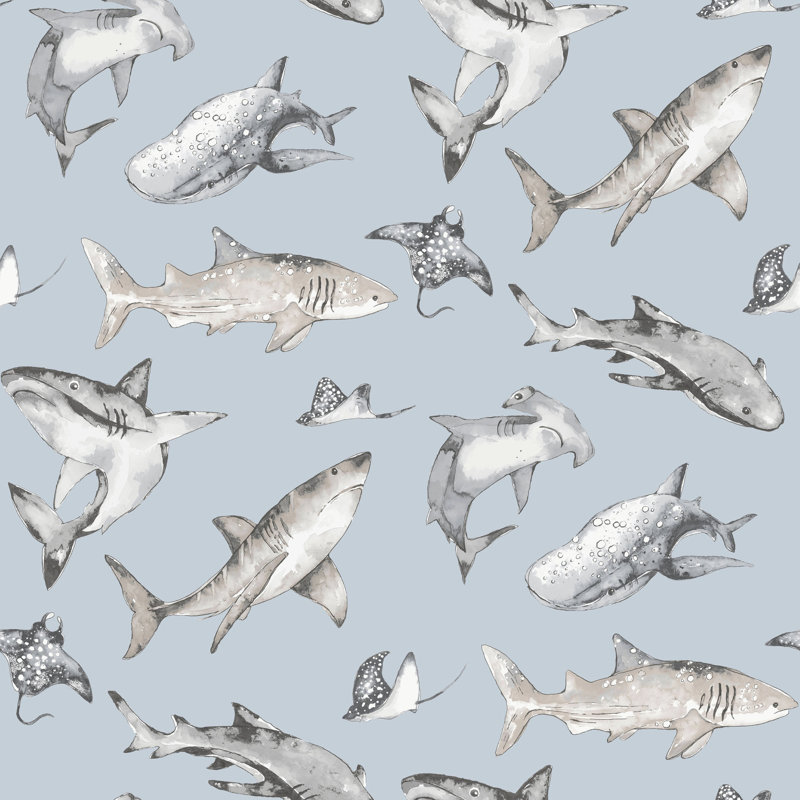 Kids and Teens Collection Sharks Wallpaper Roll, Grey