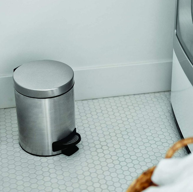 Silver Stainless Steel Round Pedal Trash Can Set