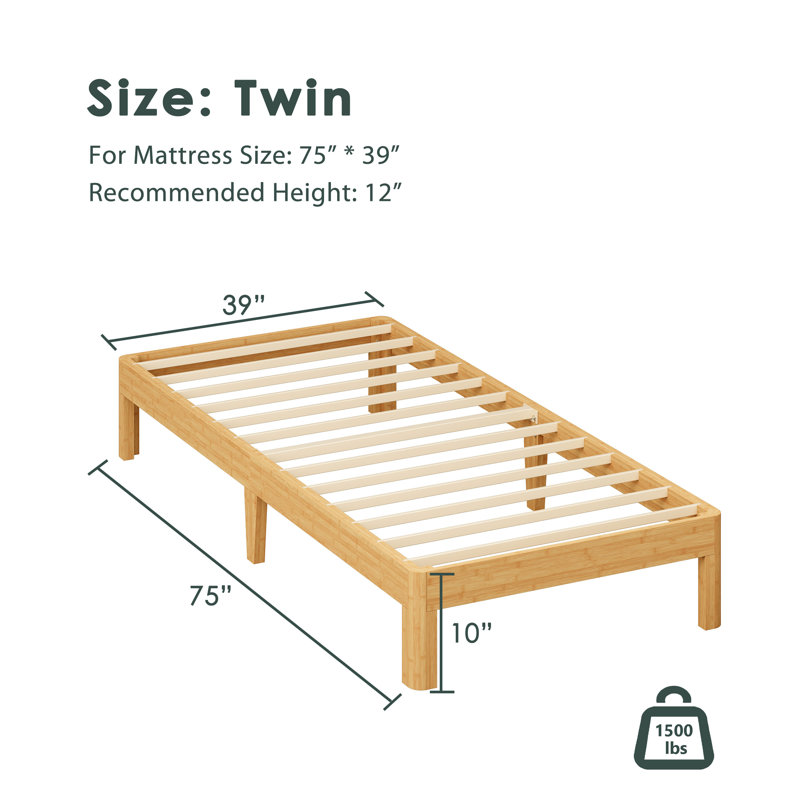 Ruberta 10" High Solid Wood Platform Bed, Bamboo Material, Easy Assembly, No Squeak, Twin