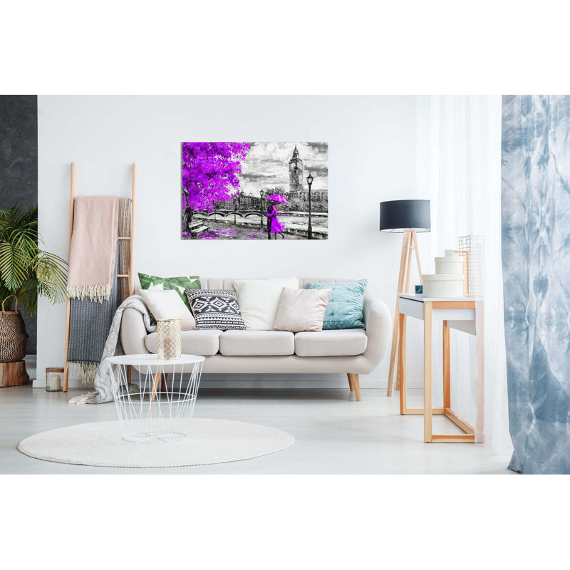 London Oil Painting Artwork Reproduction Big Ben - Wrapped Canvas Print, Purple, 51cm H x 76cm W