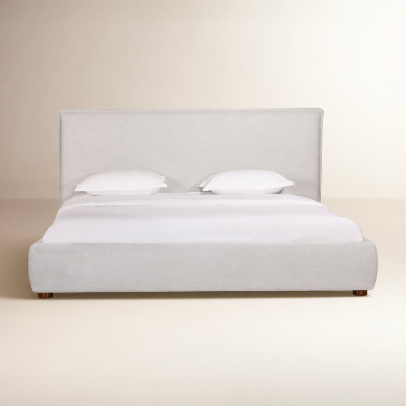 Lit plateforme tapissier Timothy, Très grand, Tissu à tressage panier gris clair, 45.5
