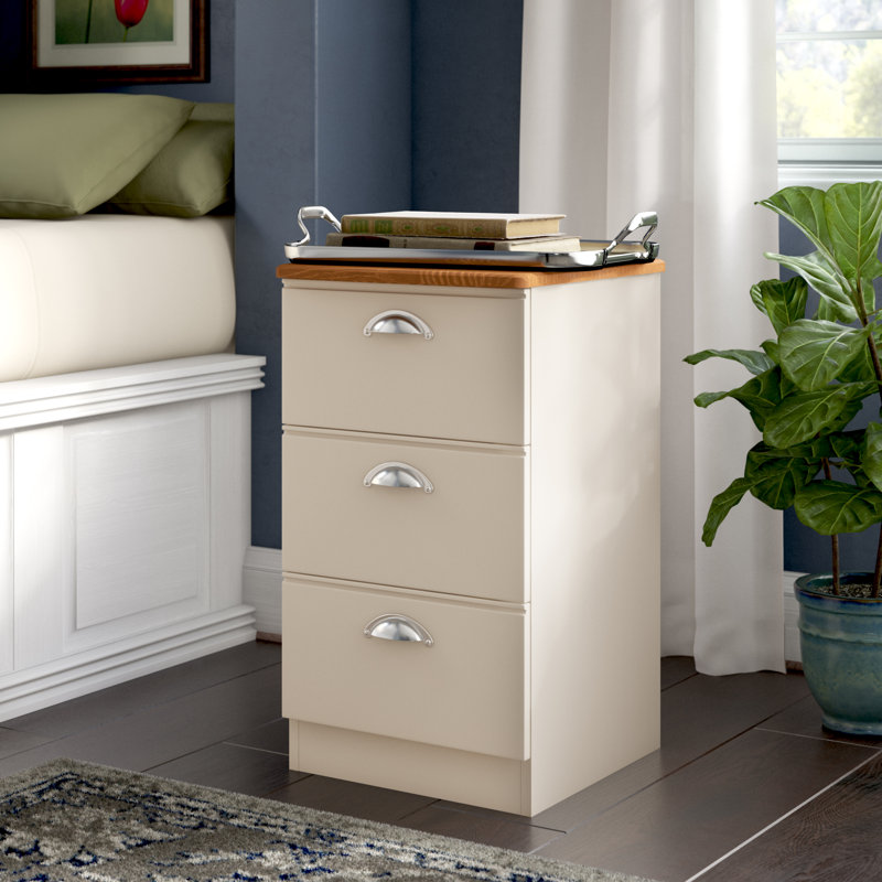 Fully Assembled Murier 3 Drawer Bedside Table, Cream Ash/Riviera Oak
