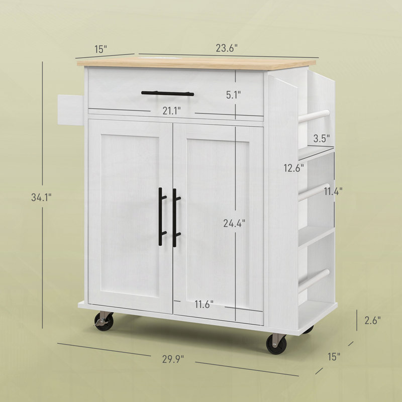 Îlot de cuisine roulant avec chariot de rangement, Blanc