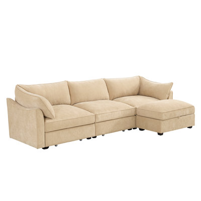 Norrene L-Shaped Chenille Sectional Sofa with Storage Drawers & Ottoman