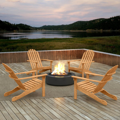 4 PCS Patio Adirondack Chair with Inclined Seat High Backrest for Porch Backyard