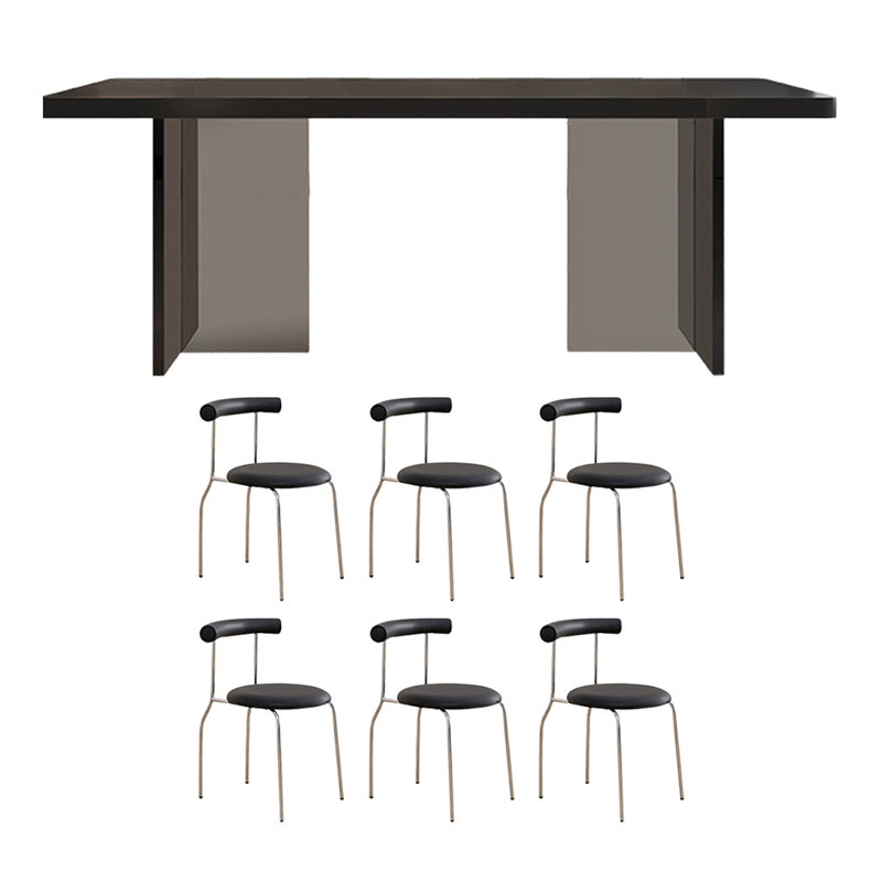 Black Minimalist Slate Dining Table, 29.52"H x 78.74"L x 31.49"W