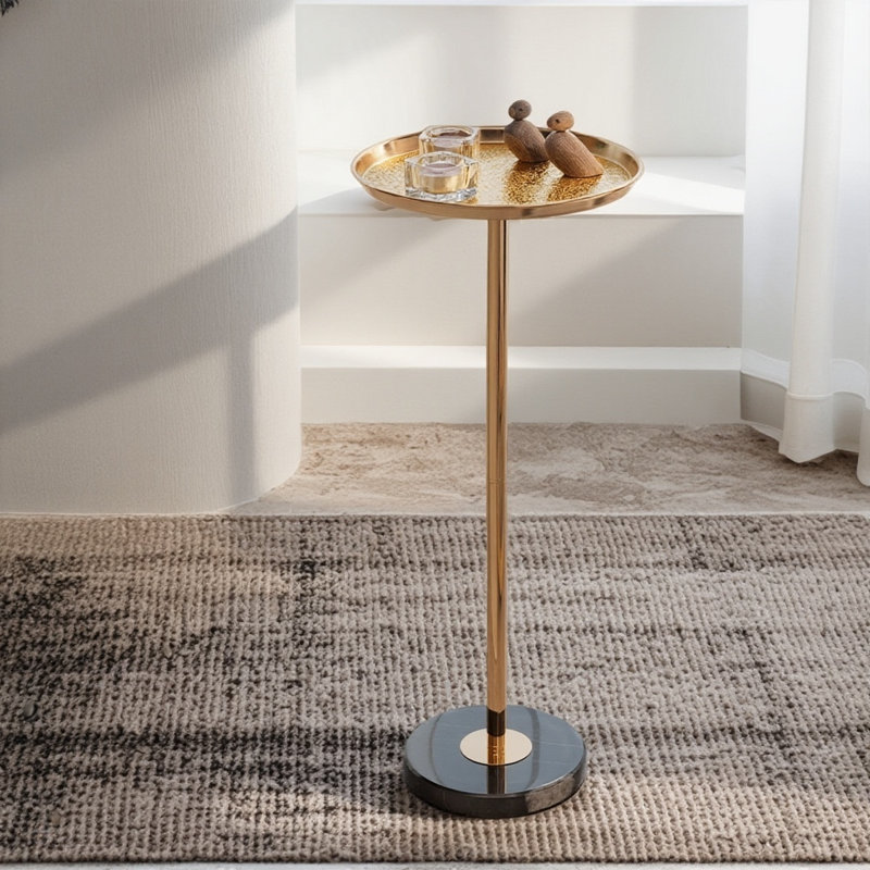 24.5” Gold Marble End Table, Adjustable Height, Modern Side Table With Anti-slip Base, 1