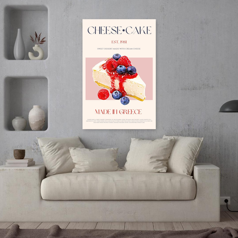 Art mural contemporain grec tranche de gâteau au fromage grec, H 36 po x l 24 po