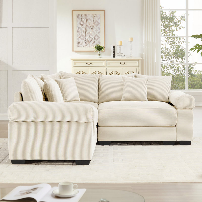 Canapé luxueux en velours côtelé avec design ergonomique et coussins décoratifs, Beige