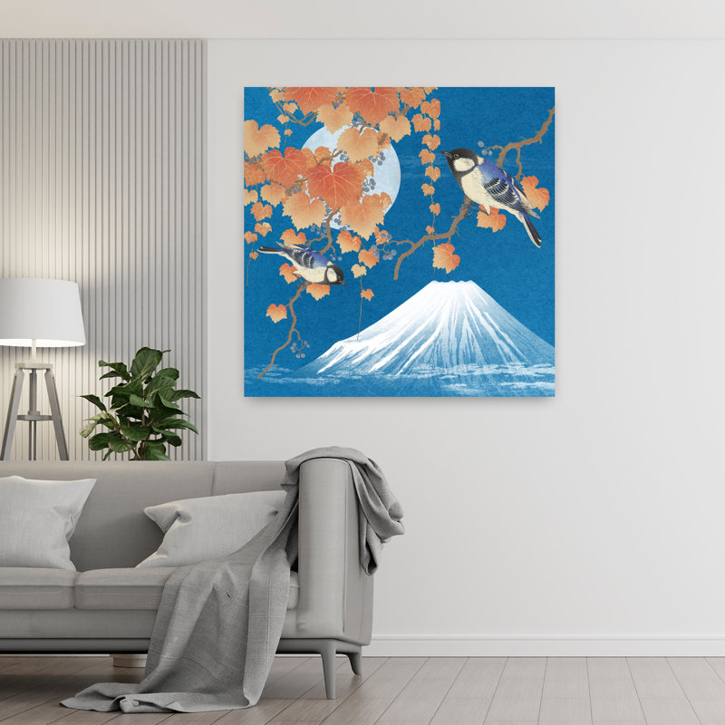 «Birds A Mount Fuji Abstract Contemporary Bird Landscape Mountain», art mural, H 48 po x l 48 po