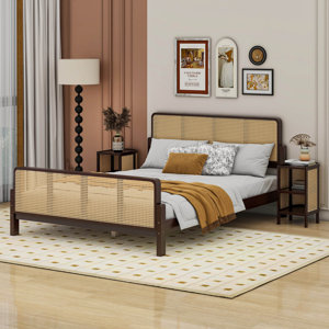 3 Pieces Rattan Platform Full Size Bed With 2 Nightstands. incomplete. nightstands only 