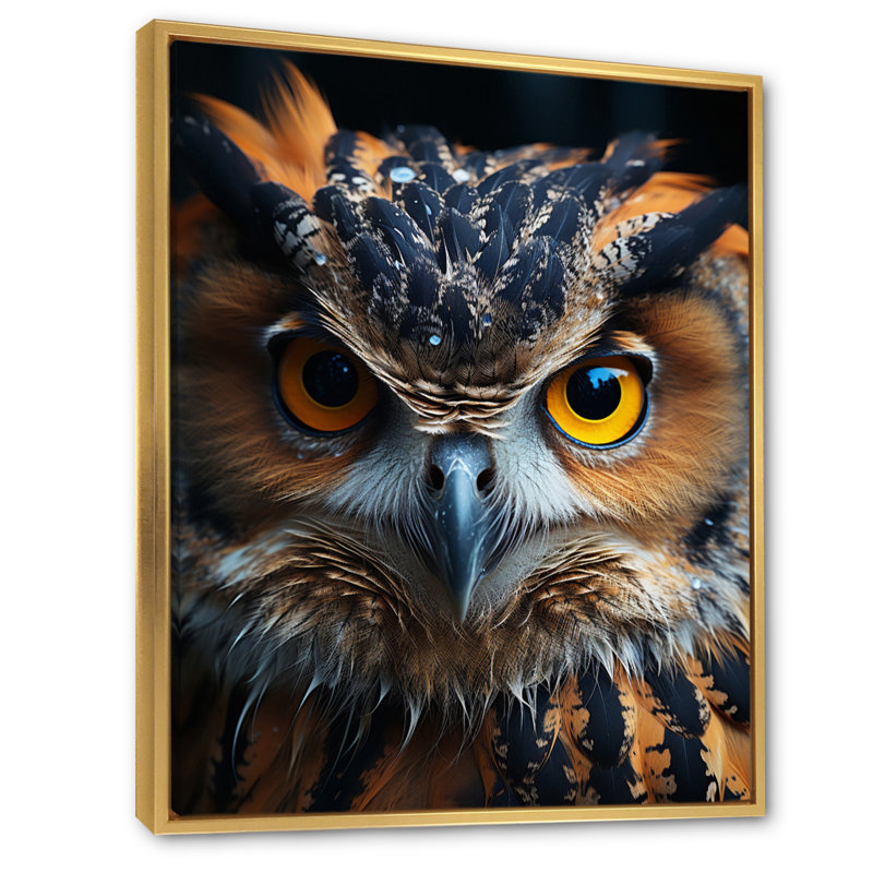Browm Owl Animal Portrait II - animaux, impressions sur toile, Cadre flottant doré, H 44 po x l 34 po x P 1,5 po