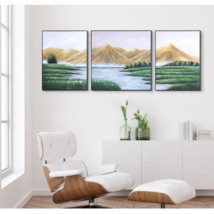 Majestic Mountain Trio, Large Yellow-Green Canvas Set